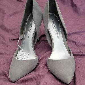 Christian Siriano Gray Taupe Pointed-Toe Suede Pumps